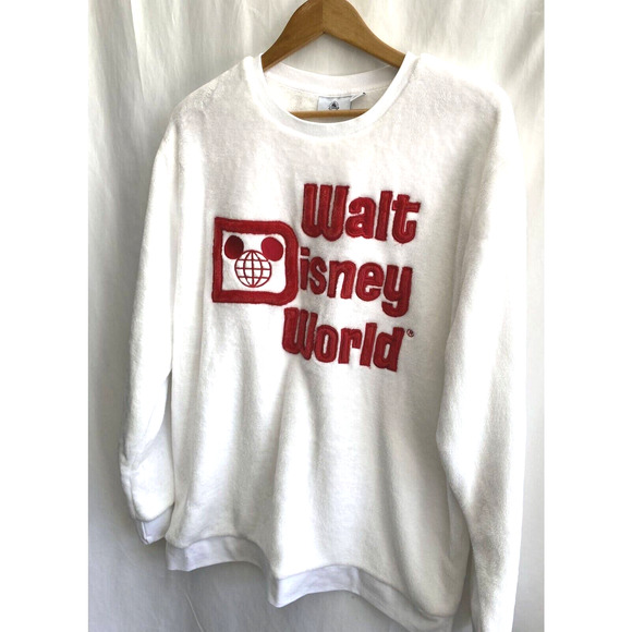 DISNEY Walt Disney World White Fuzzy Fleece Sweatshirt Embossed Logo Size XL - Picture 2 of 5